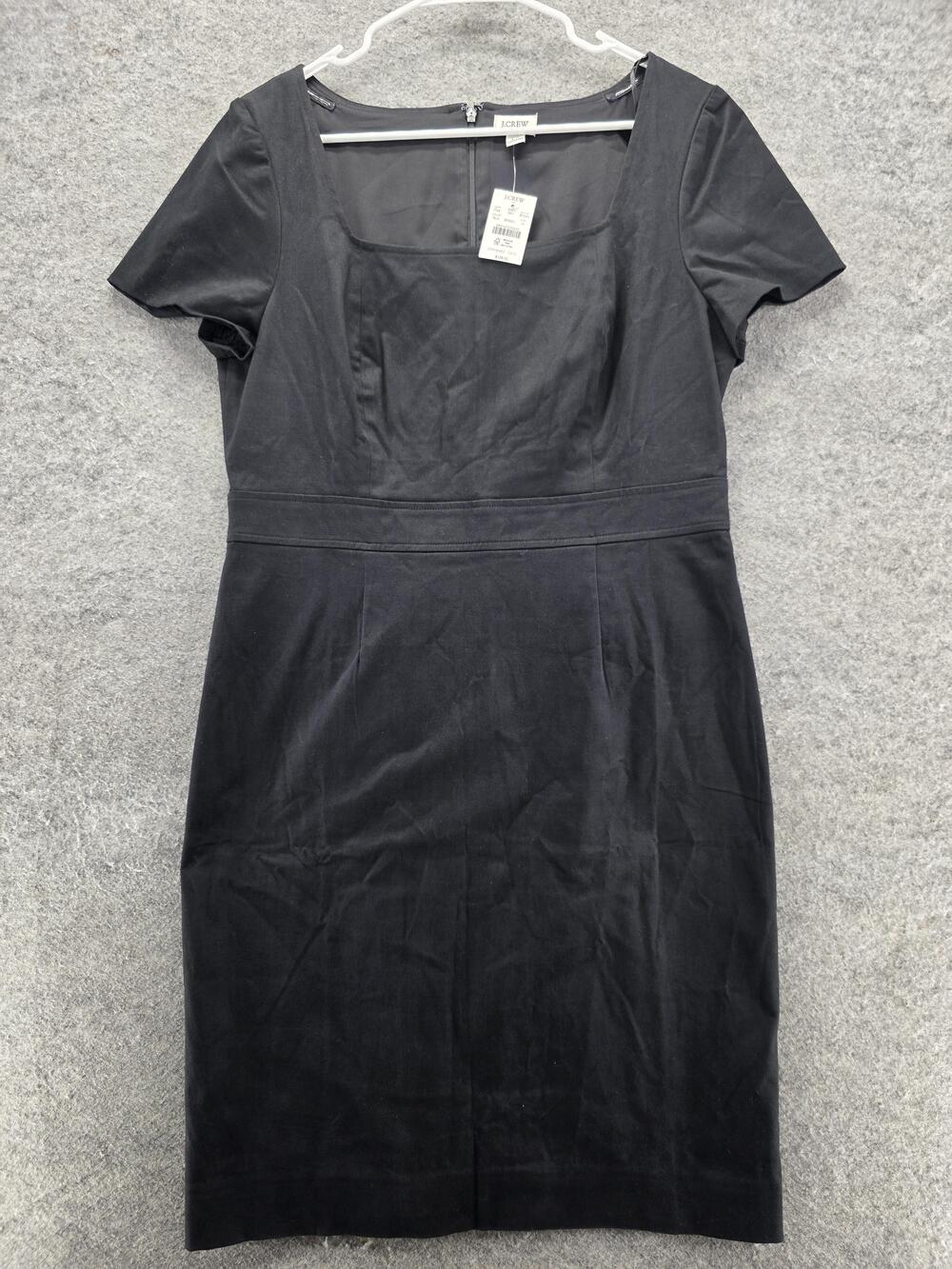 J Crew Dress Womens 14 Black Square Neck Stretch Sheath Short Sleeve Lined BY040